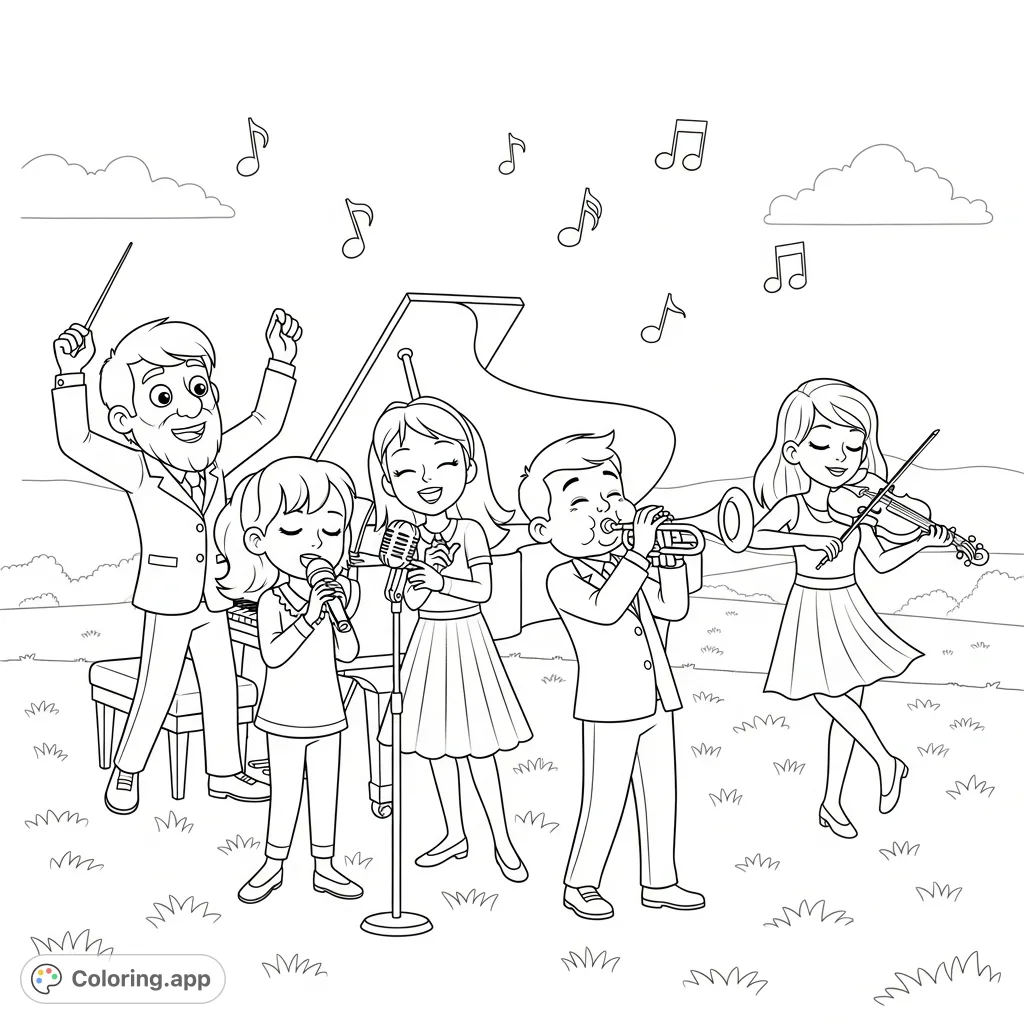 Join Leo, Annie, Quincy, and June for a musical journey! Each Little Einsteins character plays an instrument in a cheerful outdoor scene.