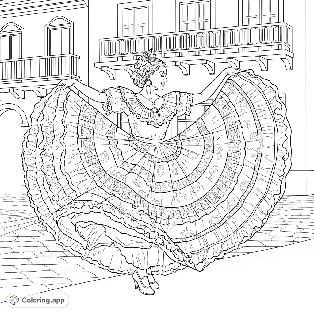 Puerto Rican Dancer in Motion - Coloring.app