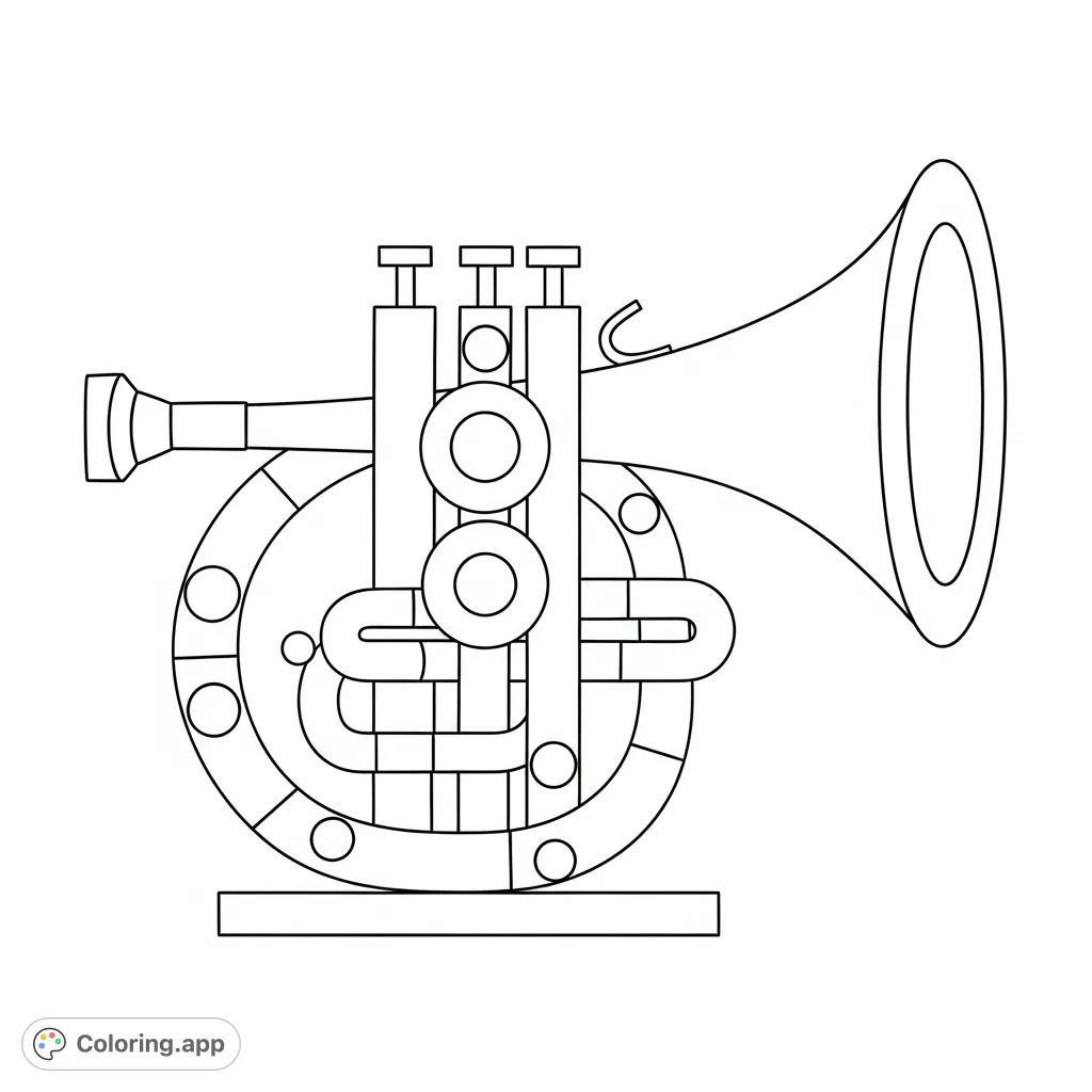 Explore creativity with a unique trumpet coloring page, meticulously crafted from circles, squares, rectangles, and triangles for a visually engaging challenge.