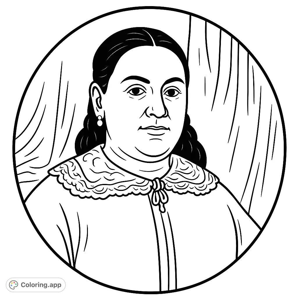 Color a graceful portrait of a historical woman, featuring intricate collar details and a serene expression. A refined, elegant figure awaits your creative touch.