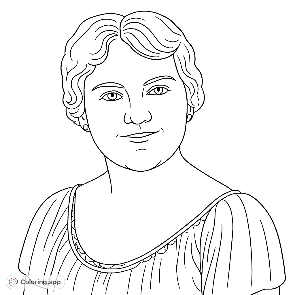 Capture the elegance of a bygone era with this vintage portrait coloring page, featuring a woman with styled hair and a graceful garment.