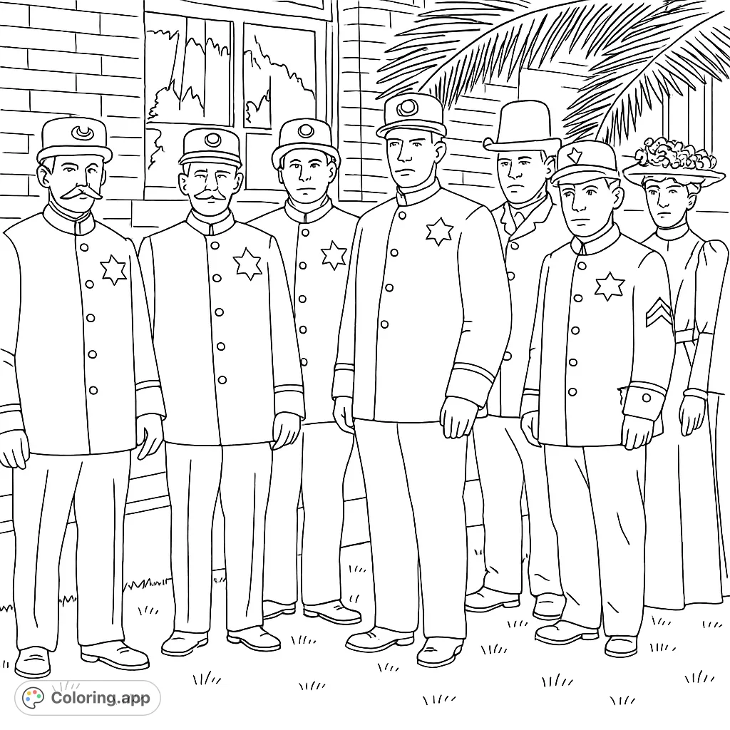 Step into history with this vintage scene featuring uniformed officers and a woman, standing formally outdoors. A detailed early 20th-century group portrait.