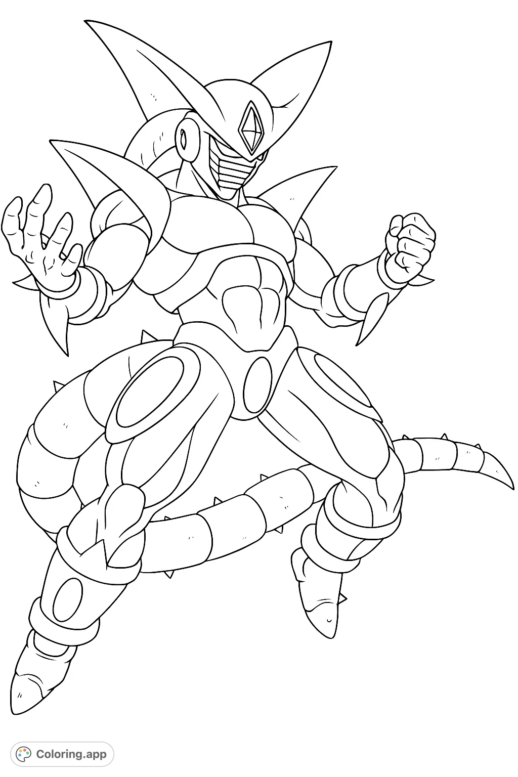 Unleash your creativity on this powerful armored warrior with prominent spikes, unique head features, and a dynamic pose, ready for action. A captivating sci-fi adventure awaits!