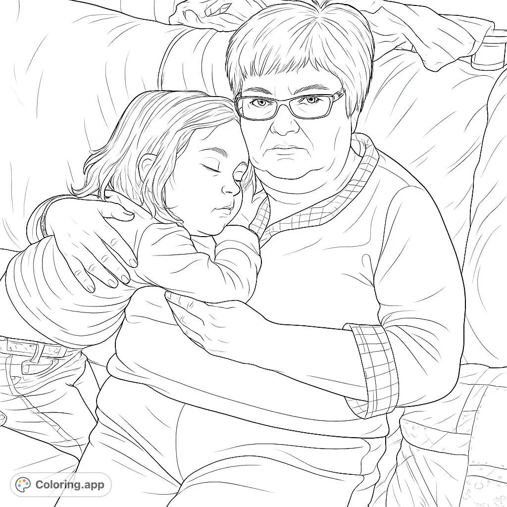 A heartwarming scene of a child peacefully sleeping in an elder's comforting embrace, capturing a tender moment of quiet connection and affection.