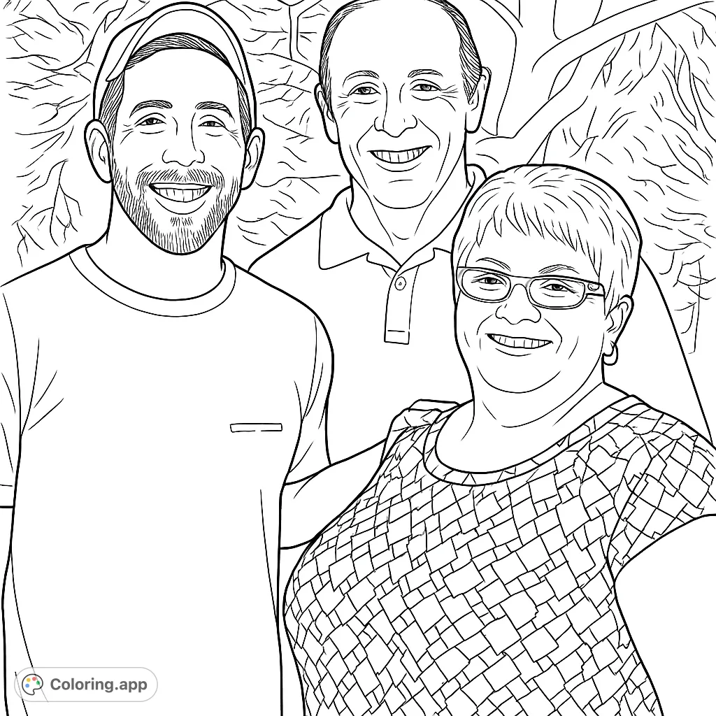 Capture the warmth of family with this smiling portrait coloring page. Perfect for personalizing cherished moments and creating a heartfelt keepsake.