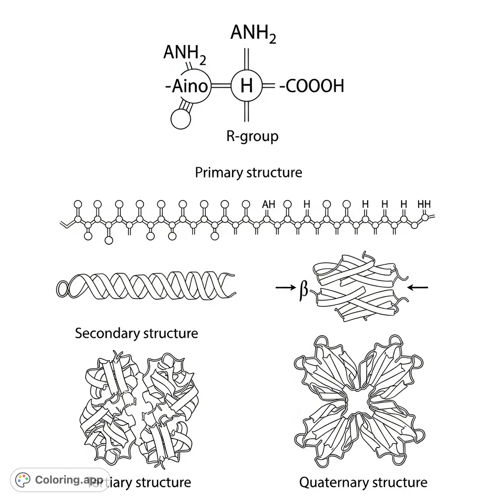 Protein Structure Levels Diagram - Coloring.app