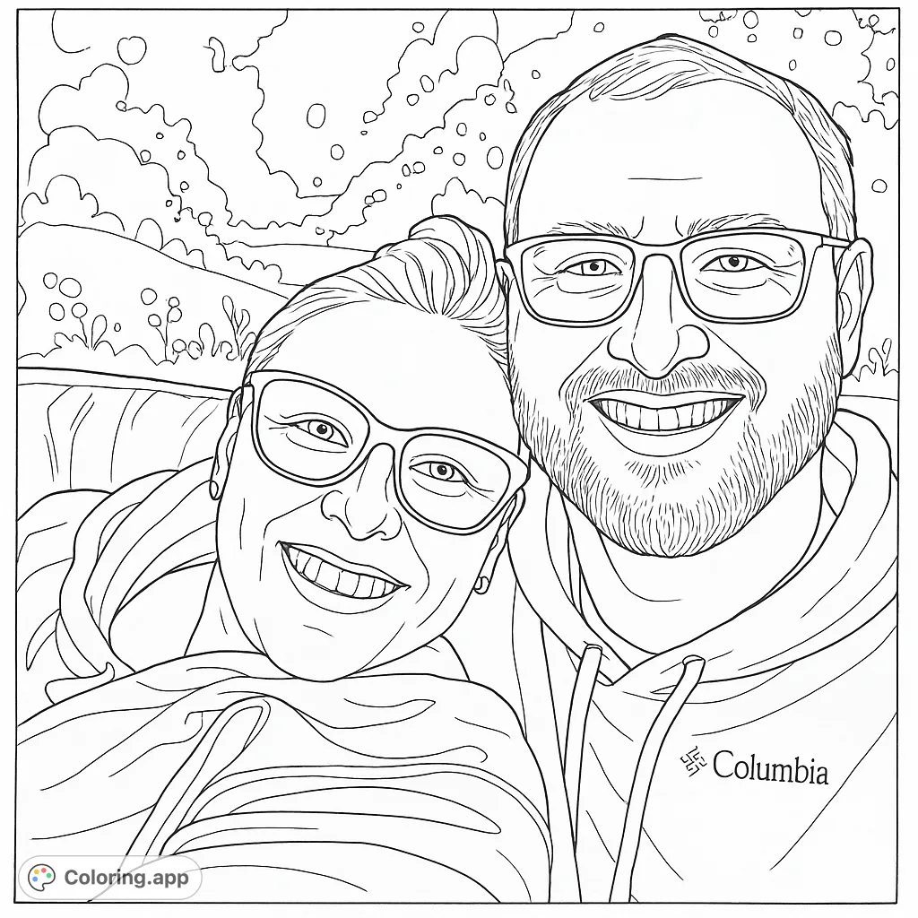 A heartwarming portrait of a smiling couple, perfect for personalizing with your favorite shades. Capture their joy and the serene outdoor backdrop.