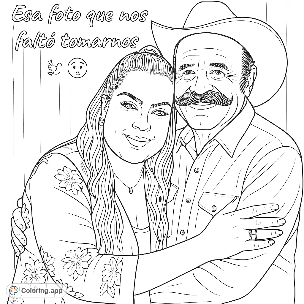 A heartwarming portrait of a woman and a man embracing, featuring detailed facial expressions, a cowboy hat, and a floral top.