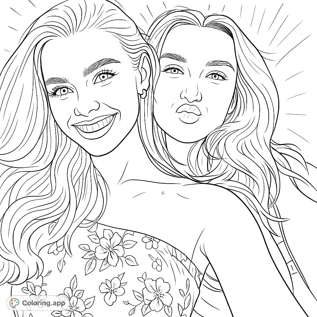 A cheerful close-up of two young women enjoying an outdoor moment, one smiling broadly and the other making a playful kissy face. Perfect for creative expression.