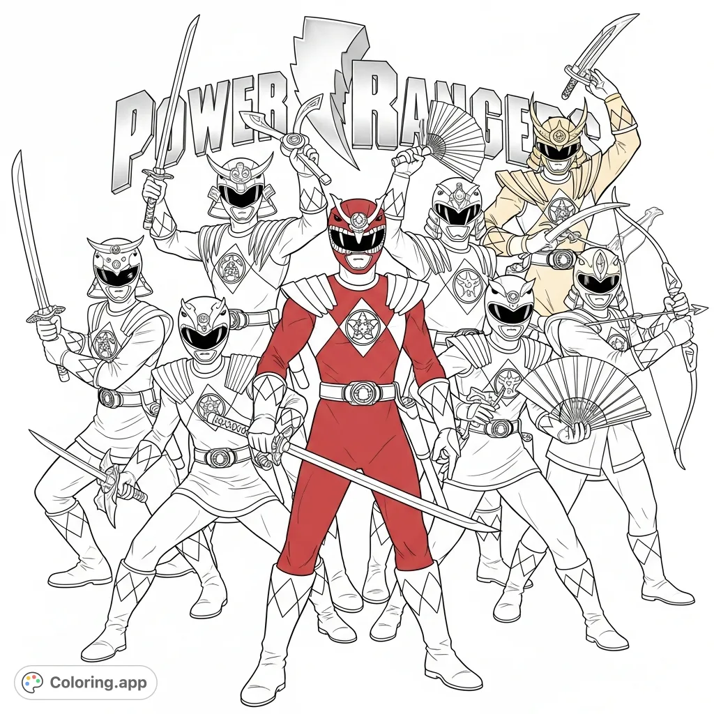 Power Rangers Samurai Team Assemble - Coloring.app
