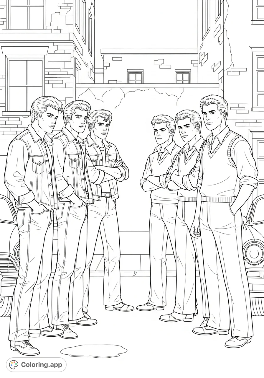 Experience the iconic rivalry between Greasers and Socs. A detailed scene capturing the tension and distinct styles of these classic street factions.