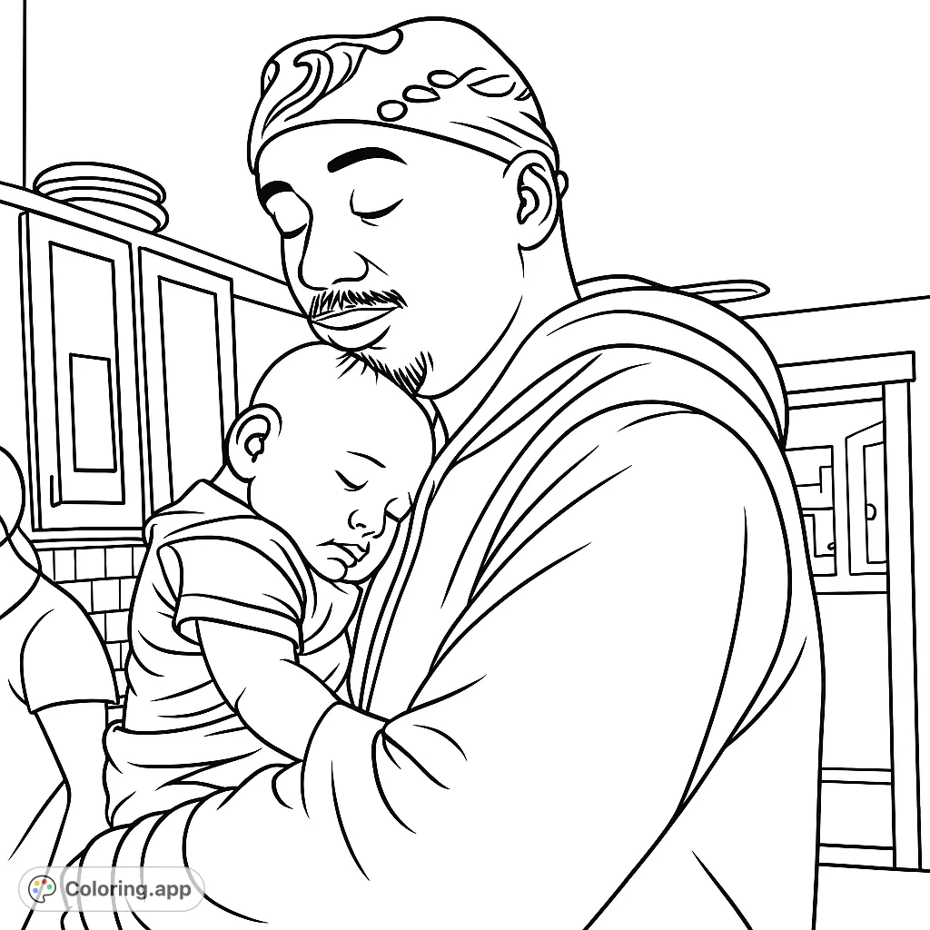 A heartwarming scene depicting a man gently cradling a sleeping baby, capturing a moment of tender connection. Perfect for all ages.