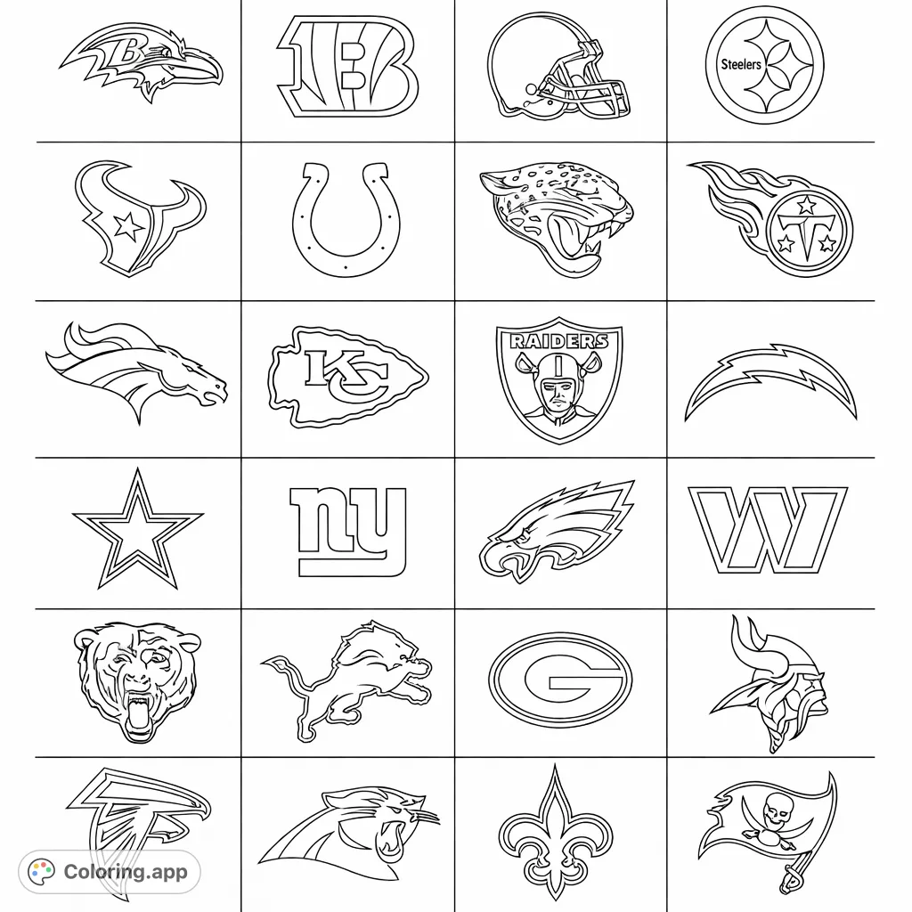 Color Page Roster Pro Football Team Emblems - Coloring.app