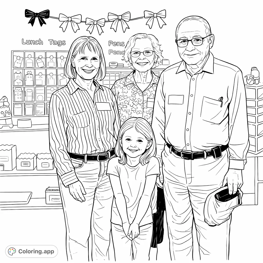 A heartwarming scene featuring a family smiling together, capturing a special moment during a Grandparents Day event. Perfect for celebrating family bonds and school memories.