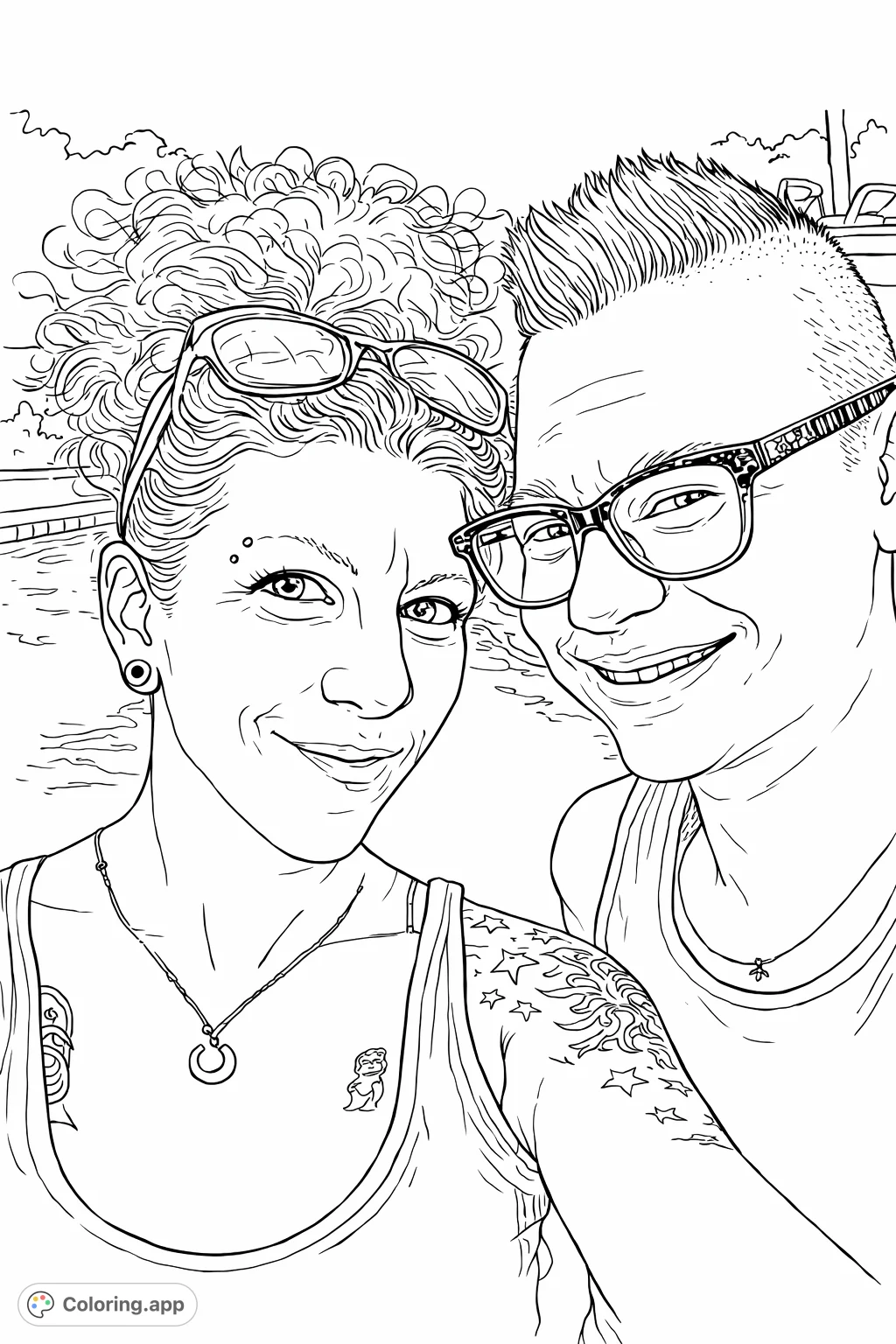 Friends by the Pool - Coloring.app