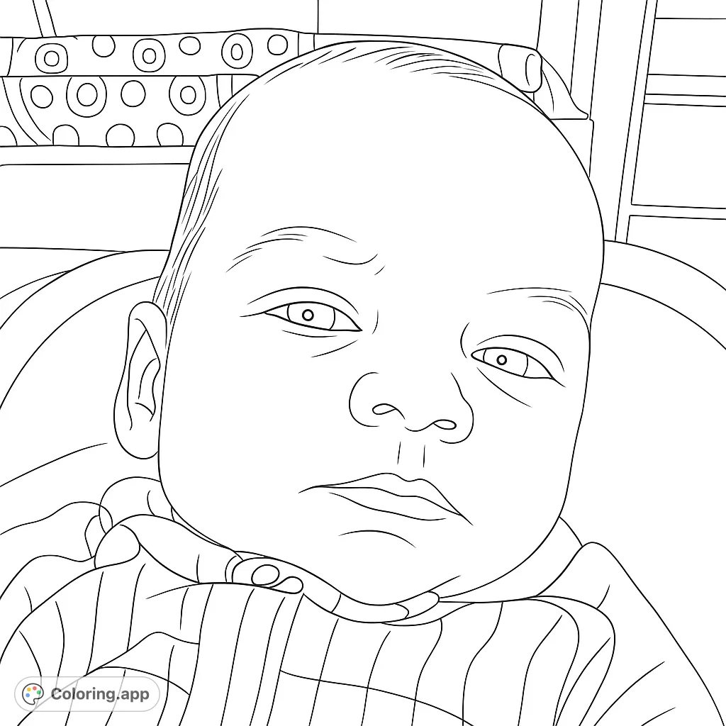 Capture the tender innocence of a newborn with this sweet baby coloring page. A charming portrait perfect for relaxation and joy. Free printable baby coloring page.