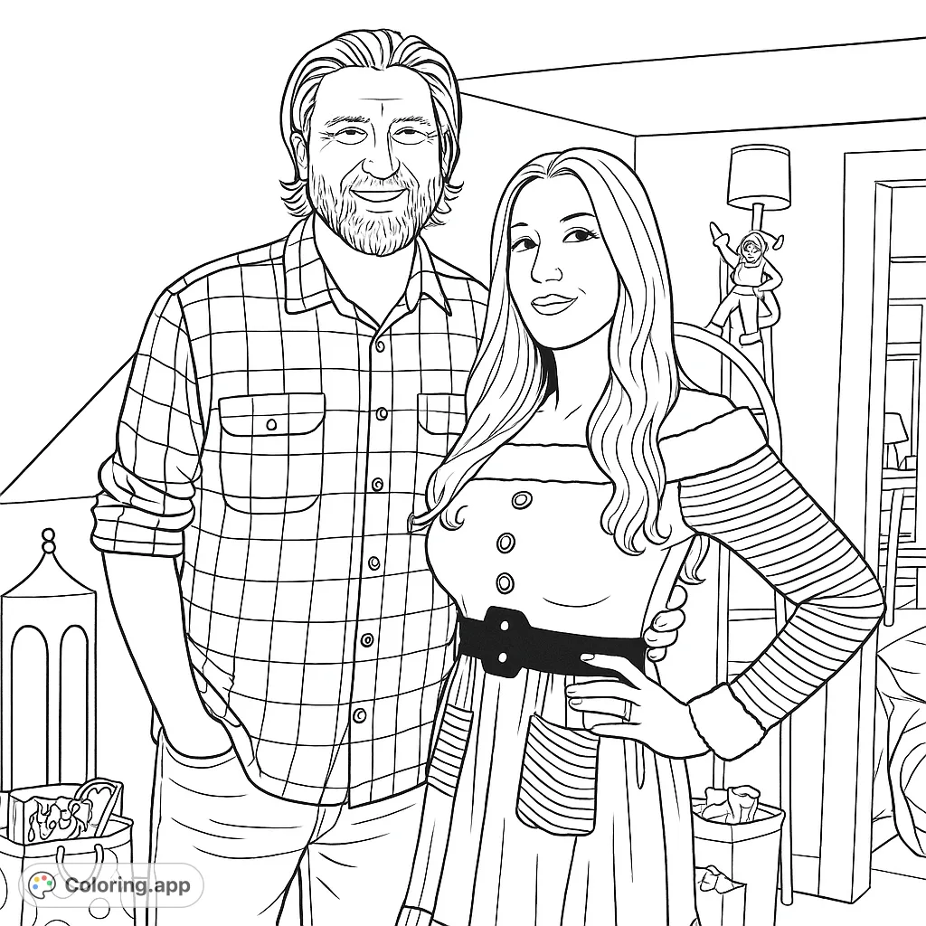 Capture the holiday spirit with a festive couple in a plaid shirt and elf-inspired dress, surrounded by seasonal decor, ready for your creative touch.