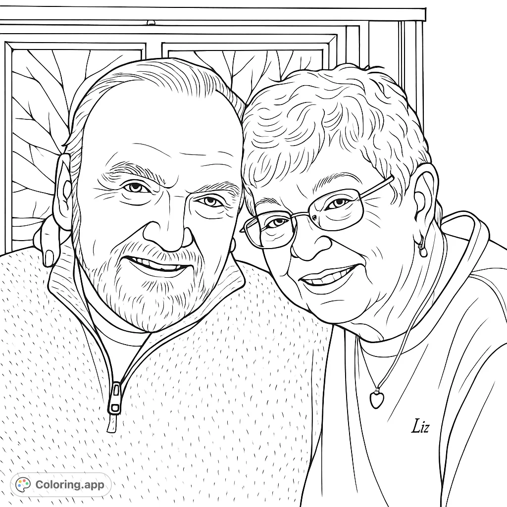 A heartwarming portrait of a loving couple embracing, perfect for personalizing with your favorite hues. Capture their smiles and the tender moment.