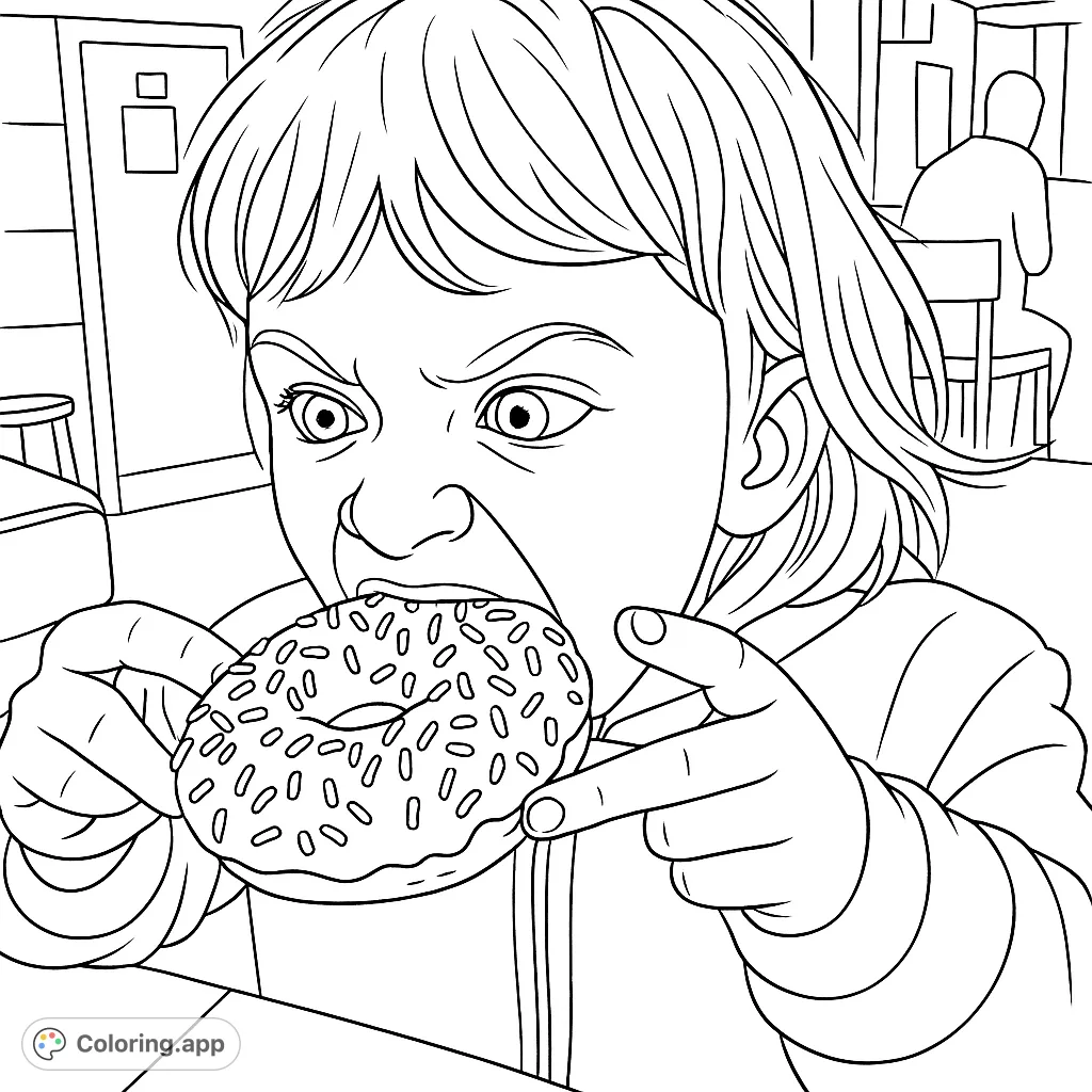 A joyful child enjoys a delicious donut with sprinkles, captured in a delightful, expressive moment. A fun and engaging page for all ages.