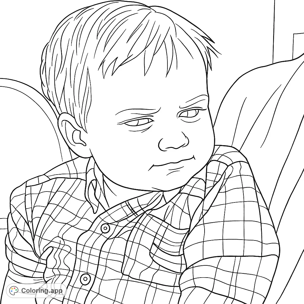Capture the charming expression of a young boy in a patterned shirt. This delightful portrait offers a fun and engaging coloring experience for all ages.