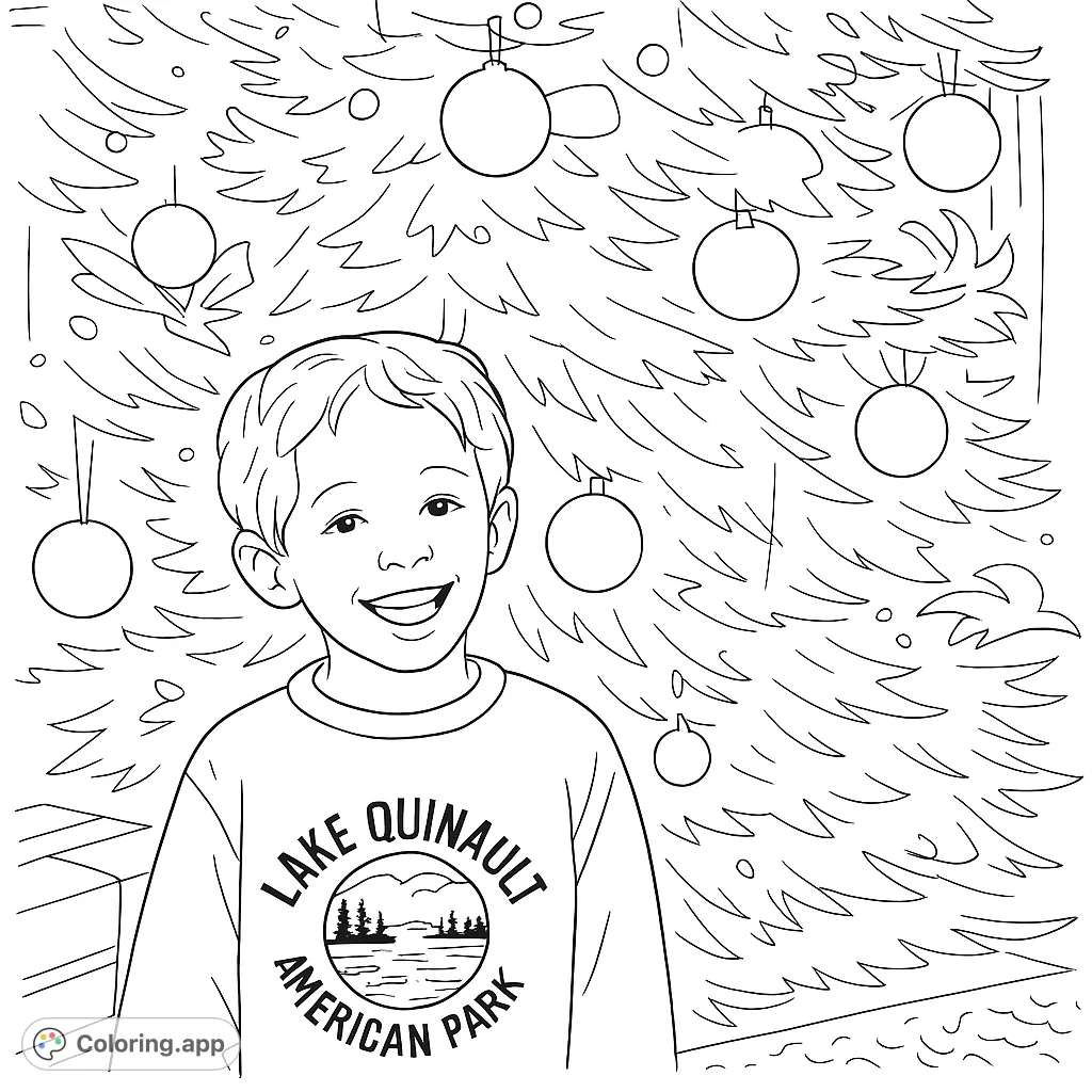 A cheerful child stands before a beautifully decorated holiday tree, surrounded by festive ornaments and wrapped gifts, ready for a season of warmth and creativity.