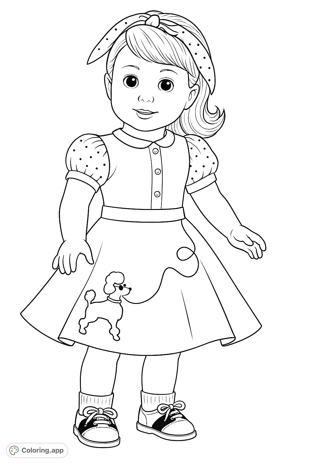 A charming retro doll with a polka dot blouse, a full poodle skirt, and saddle shoes. Perfect for reliving classic 50s fashion fun!