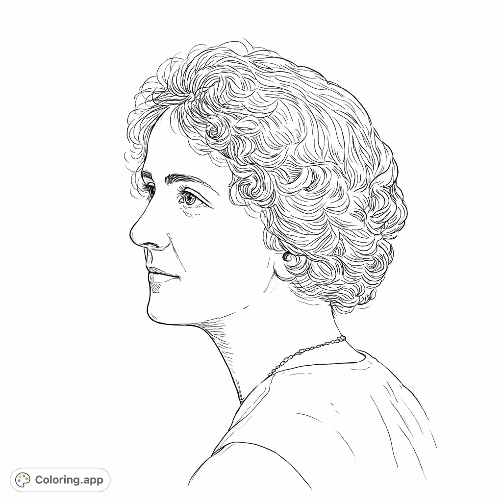 An elegant profile portrait of a woman with short, wavy hair and a delicate necklace, offering a sophisticated and timeless coloring experience.