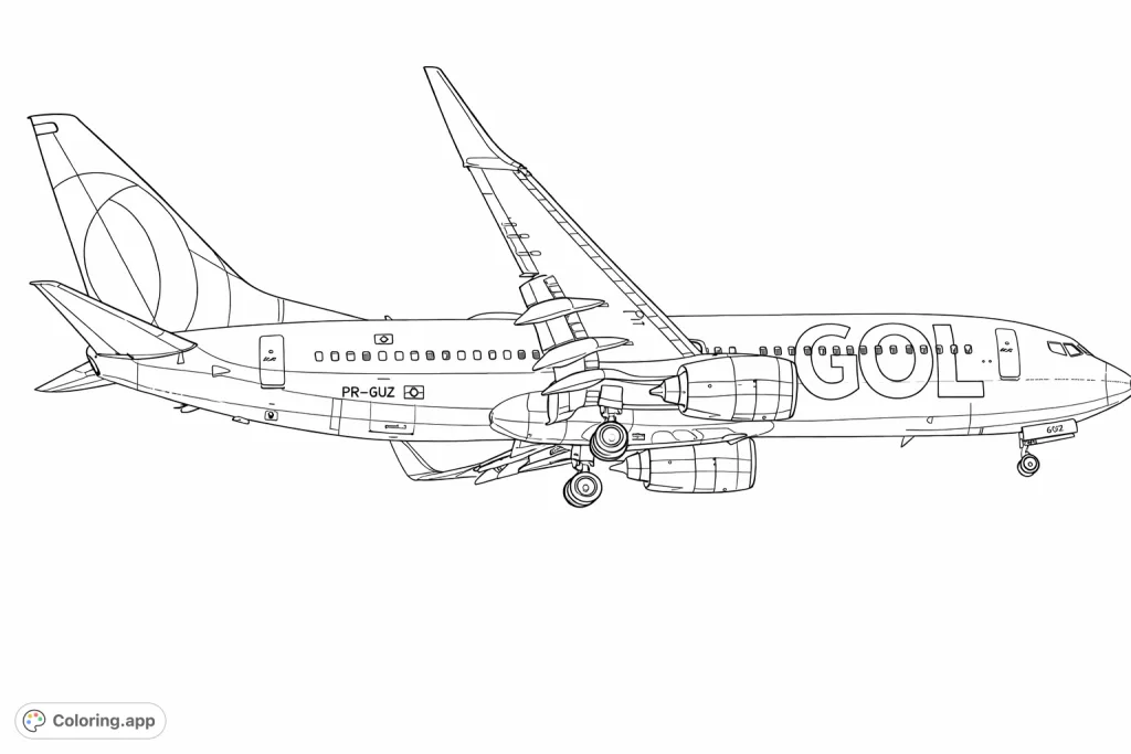 Soar high with this realistic airplane coloring page, perfect for aviation enthusiasts. Detail the fuselage, wings, engines, and landing gear against an open sky.