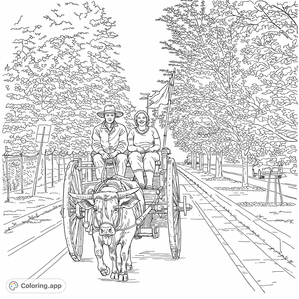 Rustic Ox Cart Journey - Coloring.app