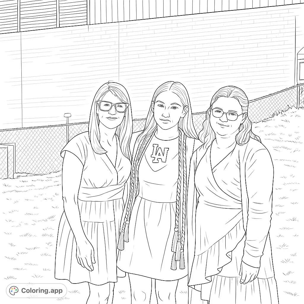 Celebrate a special milestone with this graduation coloring page. Features a graduate with two loved ones, perfect for personalizing a cherished memory.
