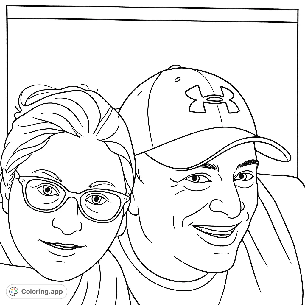Capture a heartwarming moment of two individuals, one wearing a cap with a unique logo. A delightful portrait, perfect for personalizing with your favorite shades.