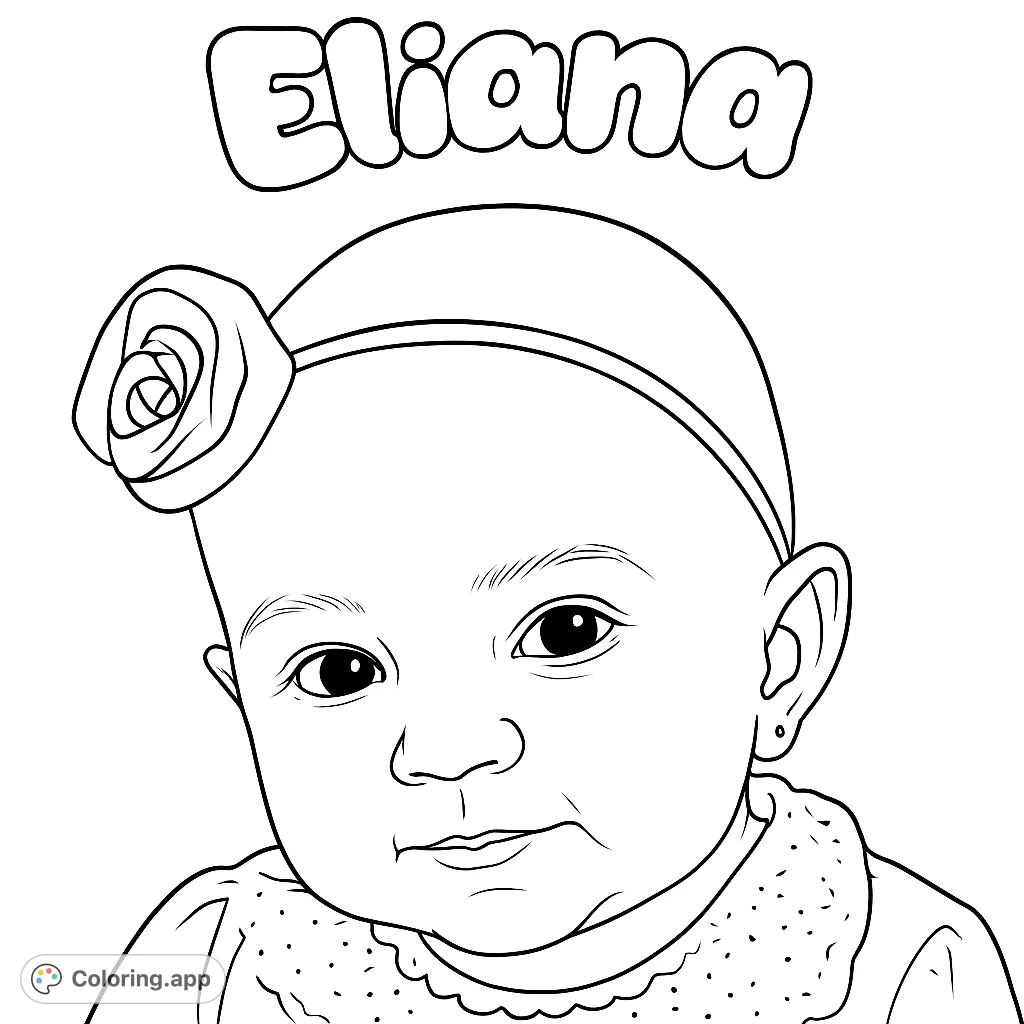 Discover this adorable baby coloring page, featuring a sweet infant with a charming flower headband and delicate lace collar, perfect for little artists.