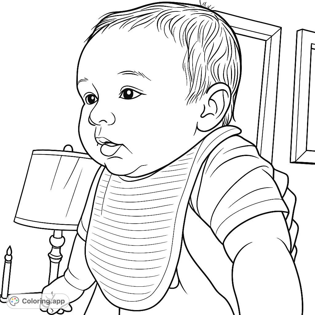 Capture the innocent wonder of a baby with this delightful coloring page, featuring a sweet infant with an expressive gaze and a cozy bib.