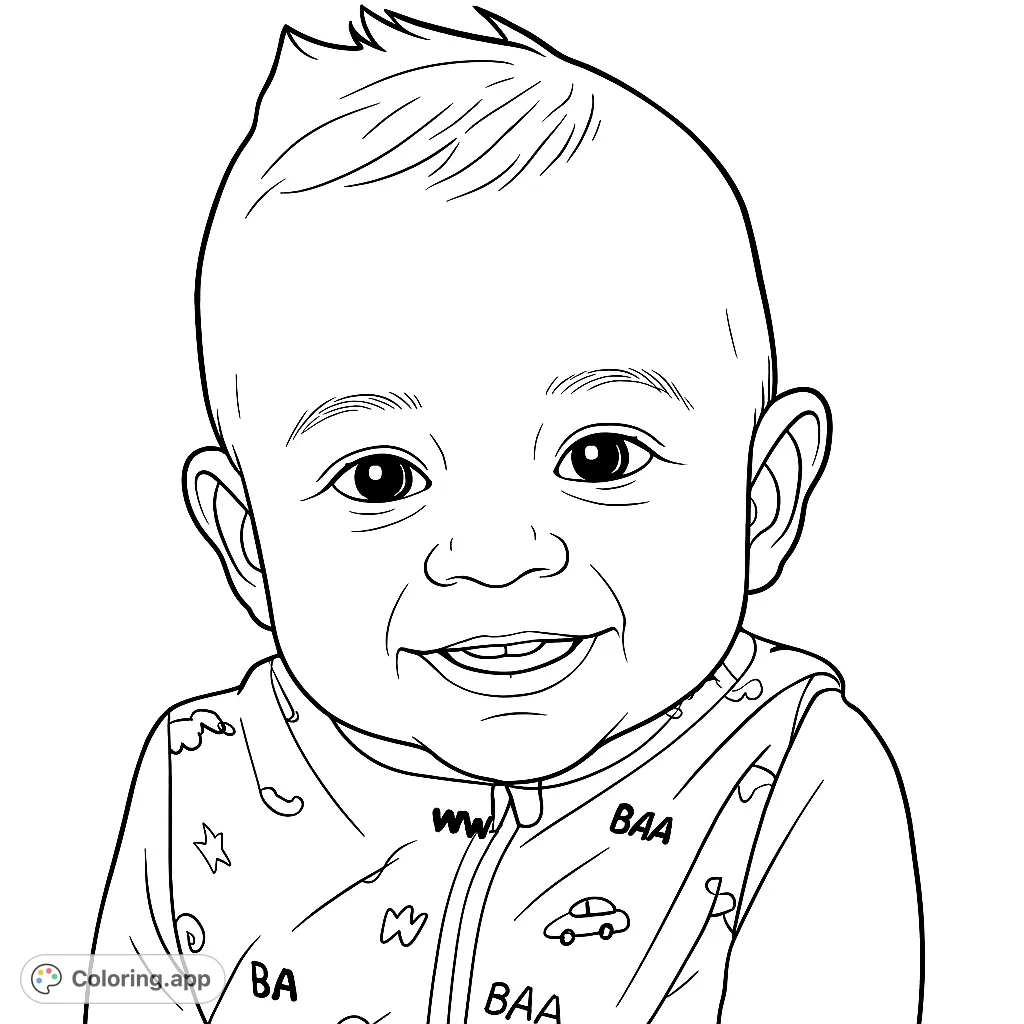 A sweet baby with a joyful smile and expressive eyes, wearing a patterned garment. Perfect for capturing precious moments and heartfelt artwork.