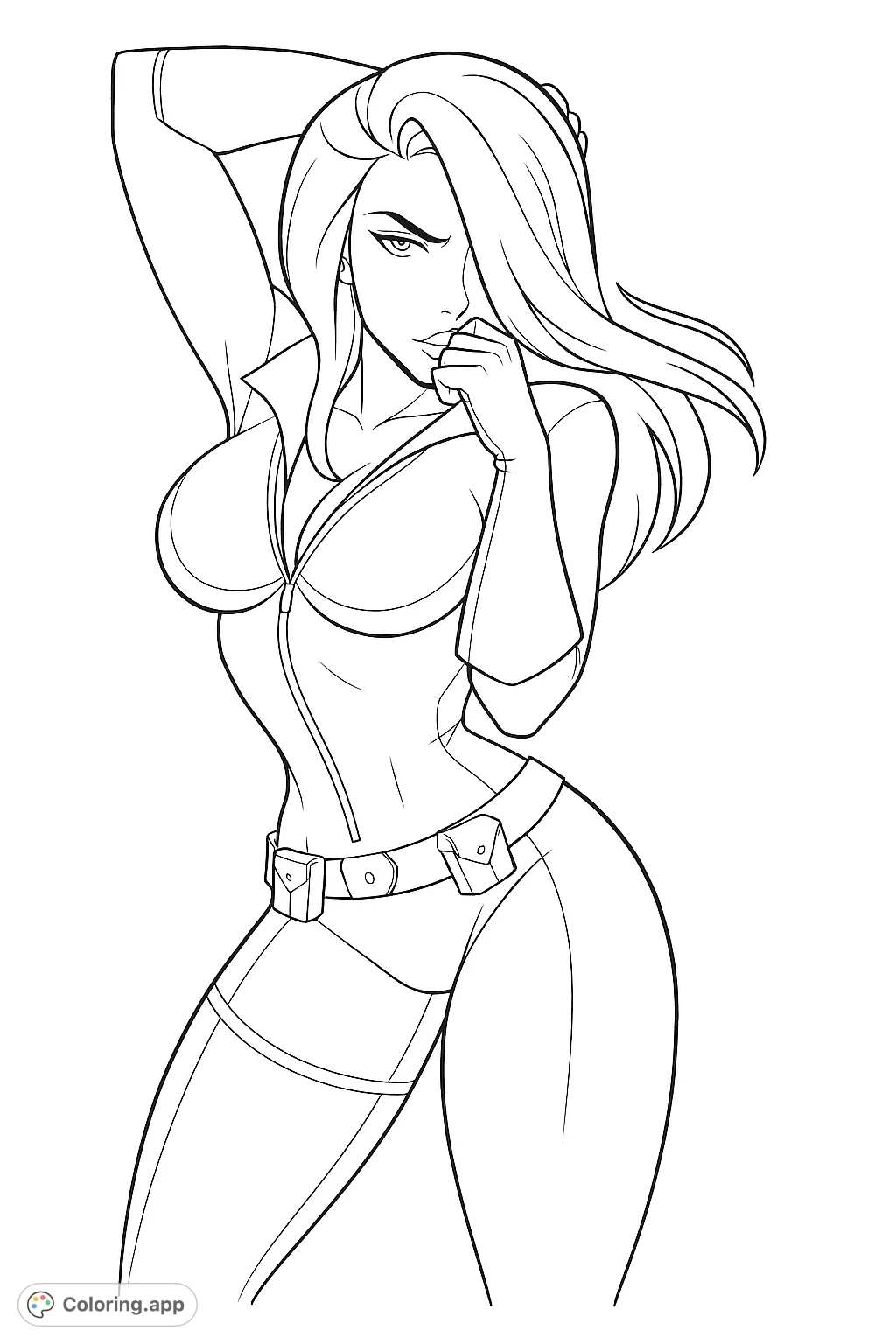 A confident agent in a form-fitting suit strikes a dynamic pose, ready for action. Perfect for those who love strong female characters.