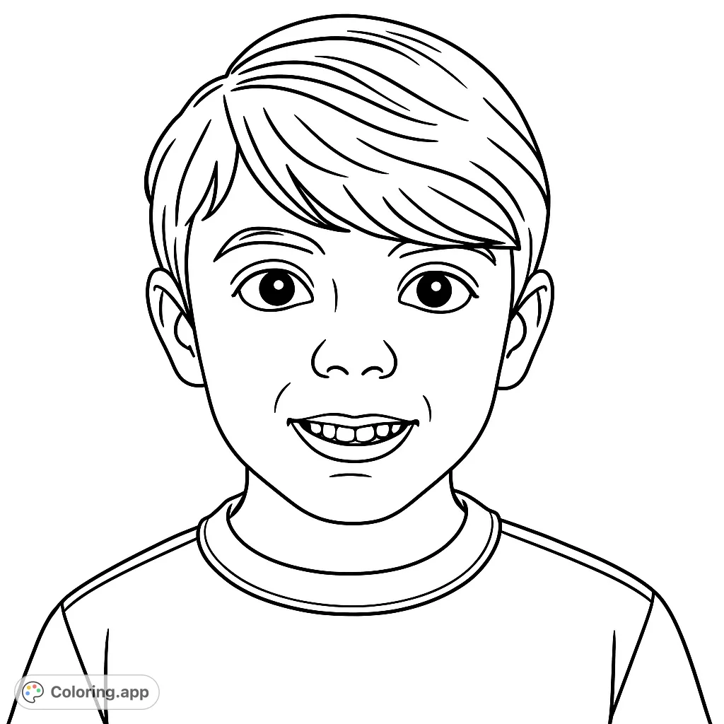 A charming portrait of a smiling young boy, perfect for a personalized coloring experience. Develop fine motor skills and creativity with this delightful page.