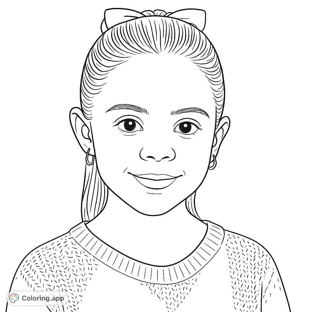Capture the innocent charm of a young girl's portrait, perfect for personalized coloring. Explore shading on her delicate features and the inviting texture of her sweater.