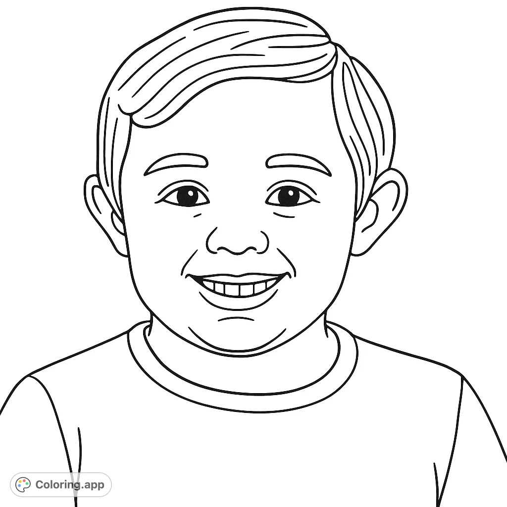 A delightful portrait of a young boy with a cheerful smile, offering an engaging and customizable coloring experience for all ages.
