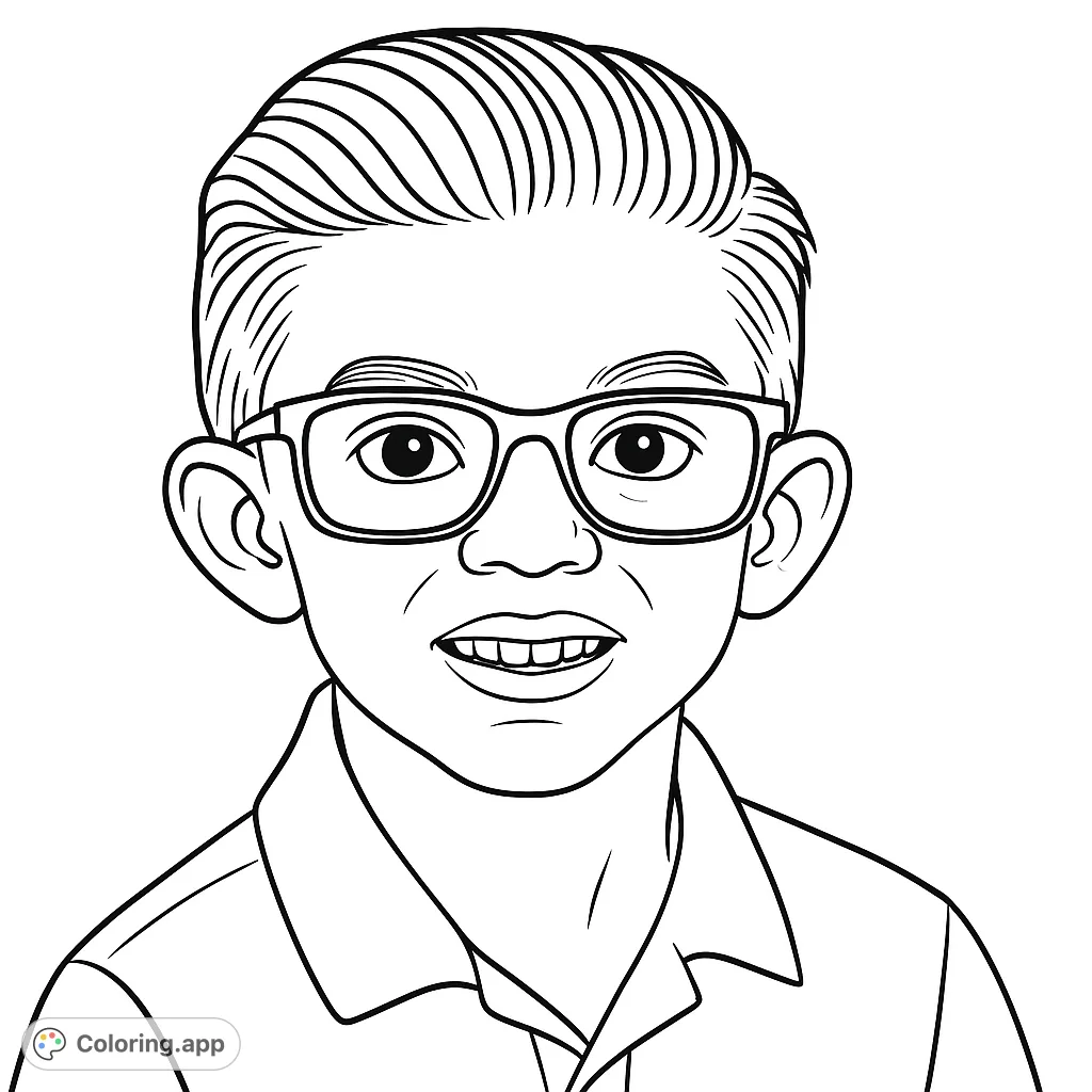 Capture the likeness of a charming young boy with stylish glasses and a neat haircut. A delightful portrait offering spaces for creative shading and detail.