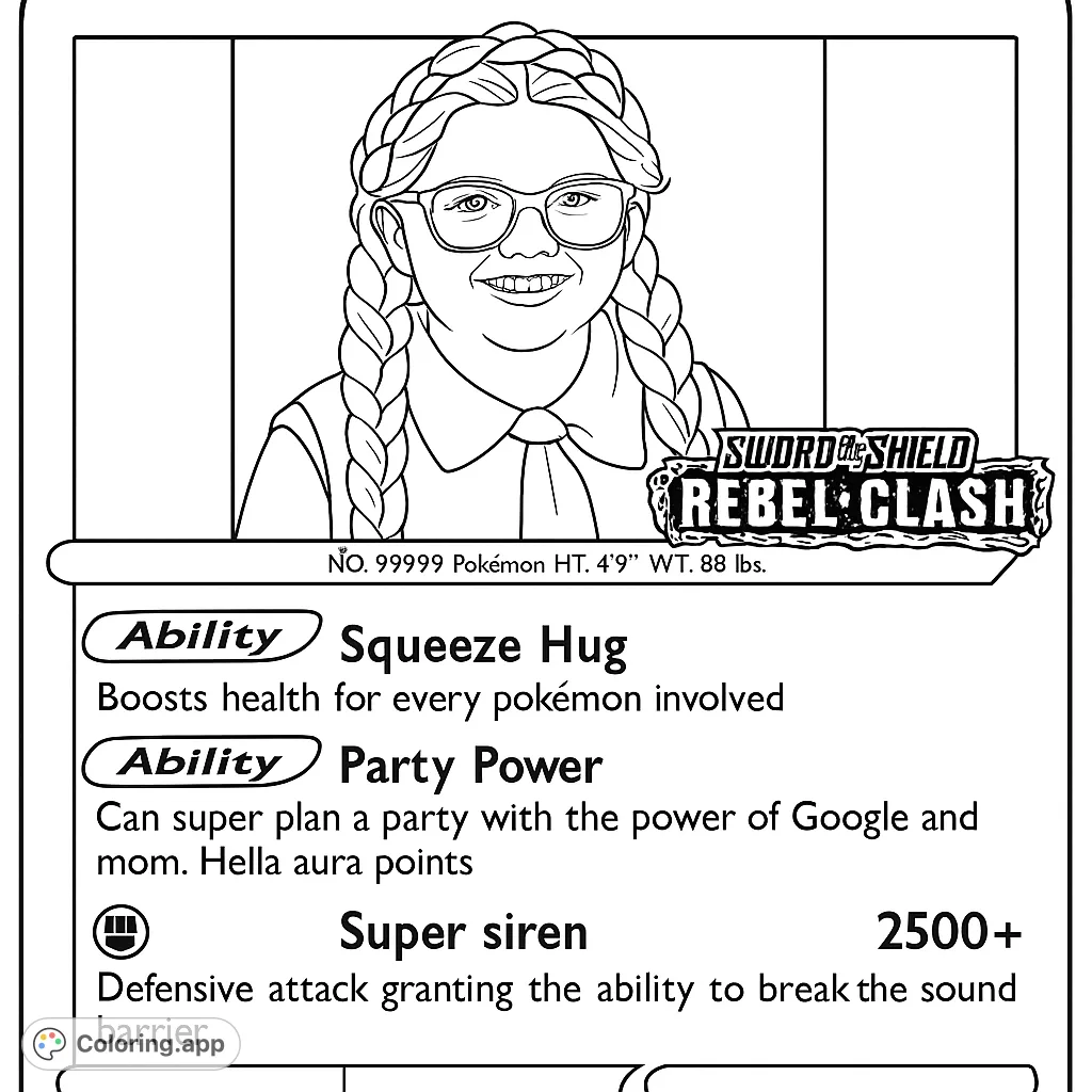 Capture the spirit of a custom trading card featuring a smiling girl with braided hair and glasses. A fun, unique portrait perfect for personalization.