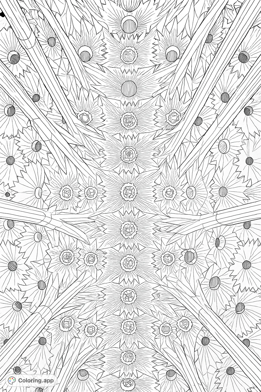 Explore an architectural masterpiece with this highly detailed coloring page, featuring intricate star-shaped patterns and geometric forms of a grand ceiling.