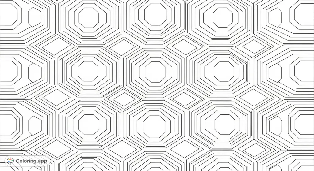 Explore a fascinating parametric design with octagons creating a stunning 3D illusion of depth and stacked layers. A captivating geometric coloring page.