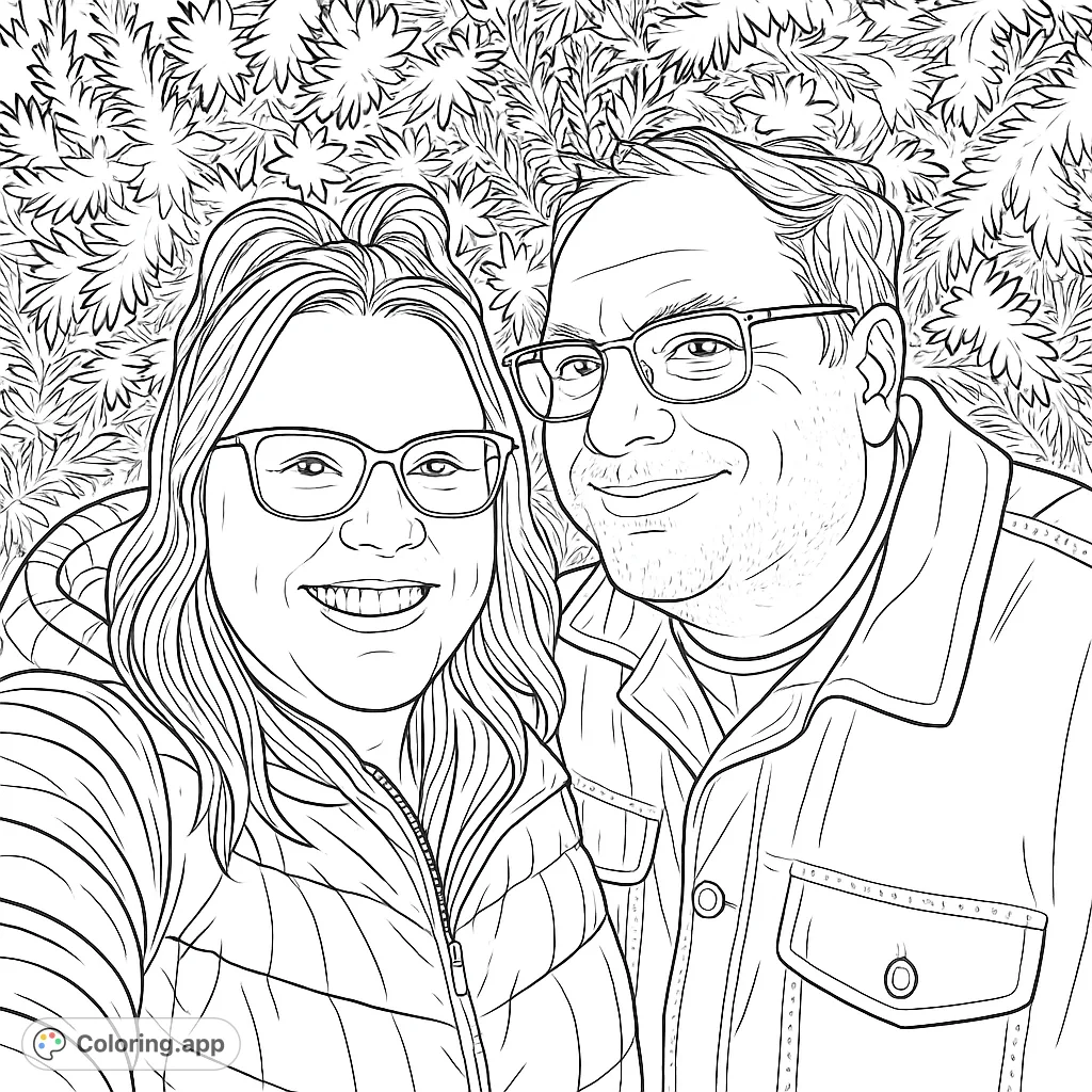 A heartwarming scene featuring two smiling individuals against a festive background of illuminated tree branches. Perfect for celebrating special moments.