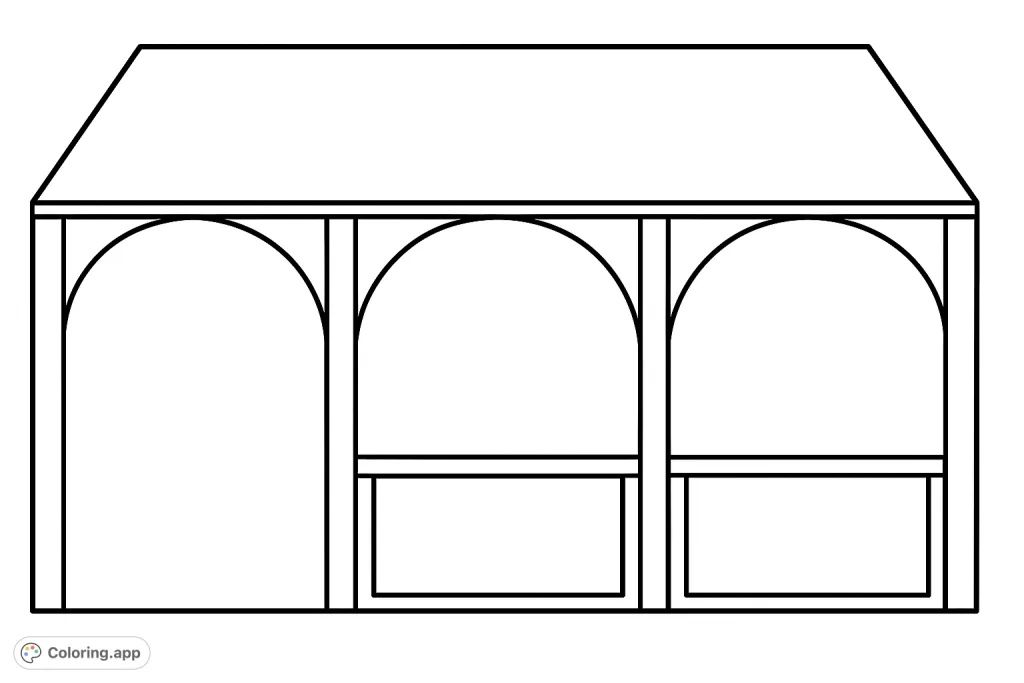 A basic geometric structure with three arched openings and rectangular panels, offering a simple canvas for creative coloring.