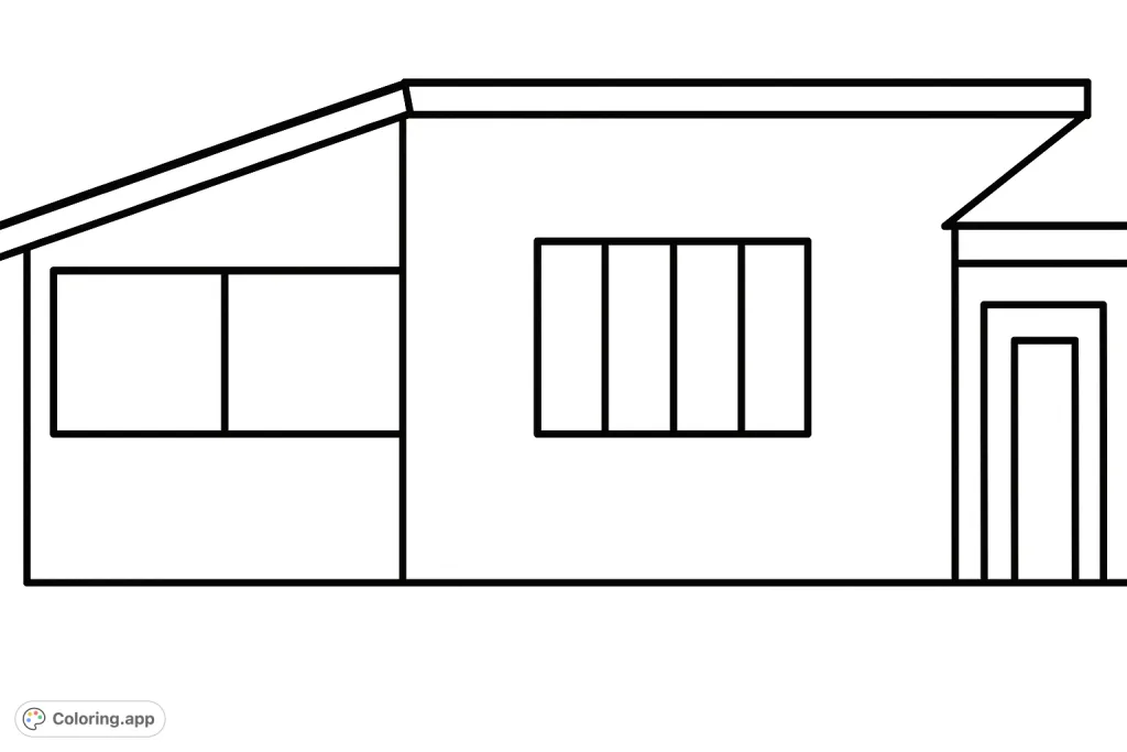 Color a straightforward house outline featuring distinct windows and rooflines. Perfect for practicing basic shapes and bringing a simple structure to life with imagination.