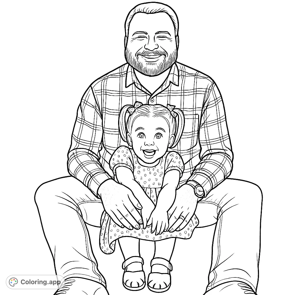 A heartwarming family coloring page featuring a smiling man and a joyful child, perfect for celebrating family bonds and creating cherished memories.