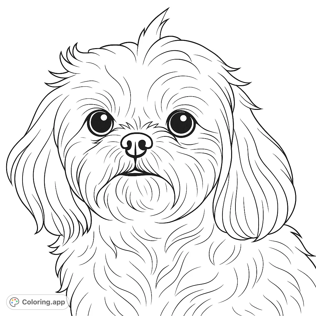 Capture the sweet gaze of a fluffy dog with this delightful coloring page. Perfect for pet lovers of all ages to bring to life!