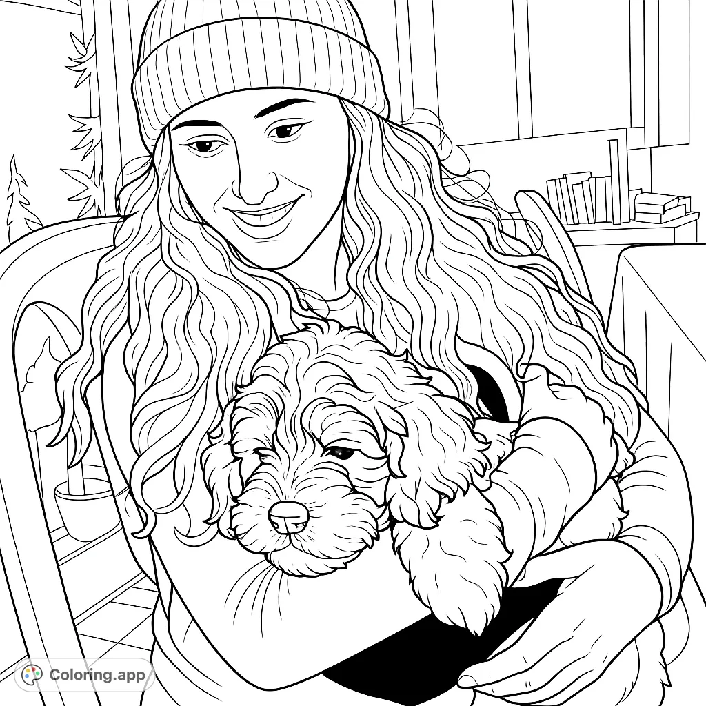A heartwarming scene featuring a smiling woman gently cradling a fluffy puppy. Perfect for dog lovers and those who cherish tender moments.