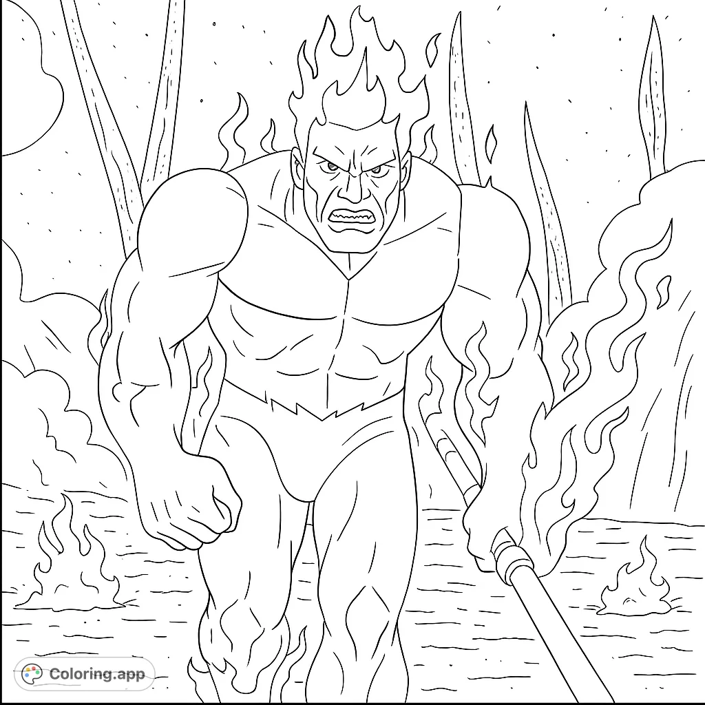 A powerful, muscular hero wreathed in dynamic energy stands ready for action in an otherworldly landscape. Unleash your creativity on this epic adventure!