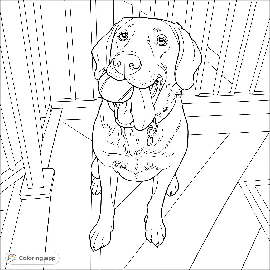 A charming Labrador coloring page featuring a loyal companion holding its favorite toy. Capture the dog's playful spirit and detailed fur.